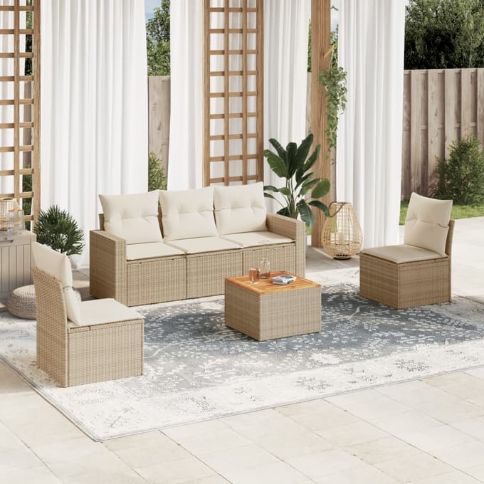 vidaXL - 6-delige - Loungeset - met - kussens - poly - rattan - beige