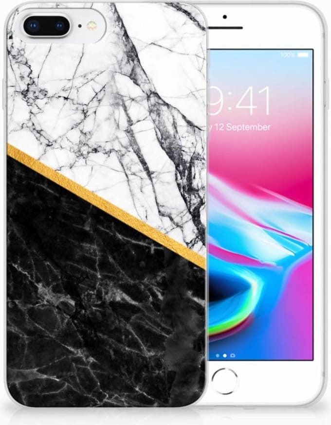 Apple iPhone 7 Plus | 8 Plus TPU Siliconen Hoesje Marmer Wit Zwart - Origineel Cadeau Man