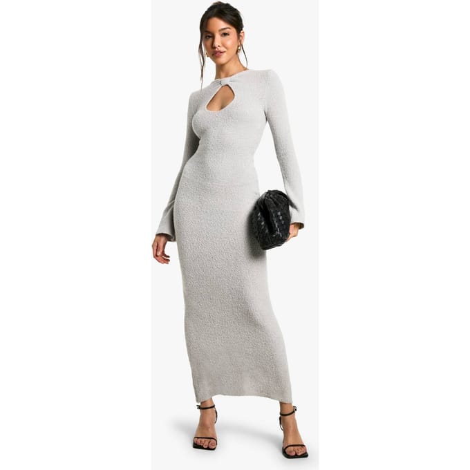 boohoo Dames Neck Detail Boucle Maxi Jurk | Grey | Maat: Medium