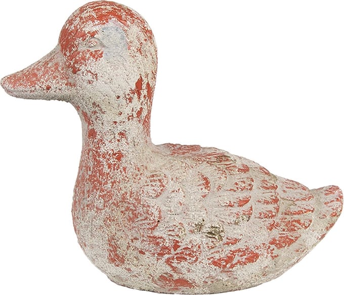 Clayre & Eef Decoratie Beeld Eend 15x8x12 cm Grijs Rood Steen