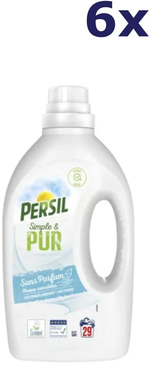 6x Persil vloeibaar wasmiddel simple & pur sans parfum 29sc 1,32l