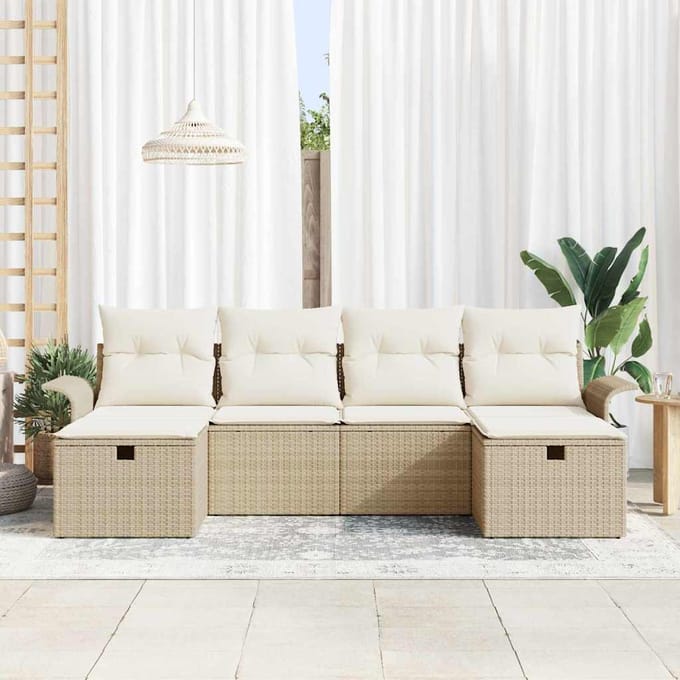 vidaXL - Tuinbank - Set - 6 - st - Beige - en - Crème - poly - rattan