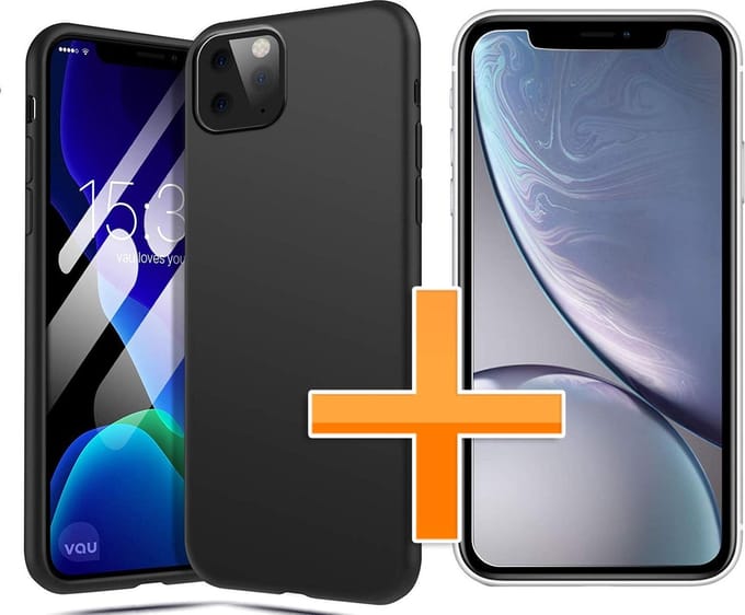 HB Hoesje Geschikt voor Apple iPhone 11 Pro Max - Siliconen Back Cover / Glazen Screenprotector - Zwart