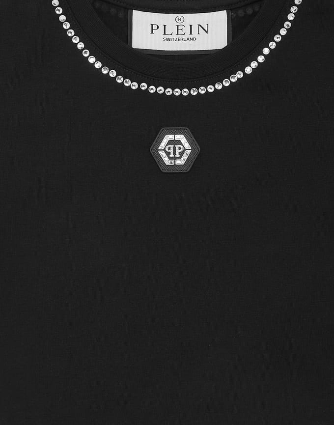 Cropped T-Shirt Strass Round Neck Ss
