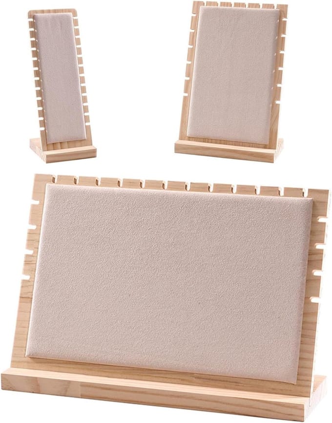 Houten Sieraden Rek - Display Standaard - Sieraden Presenteren - Multilevel Ontwerp - Set van 3 - Beige