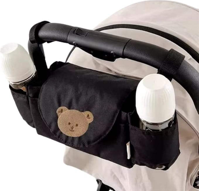 Universele Kinderwagen Organizer - Compacte Tas Buggy - Beertje - Zwart - Box Tas - Box organizer