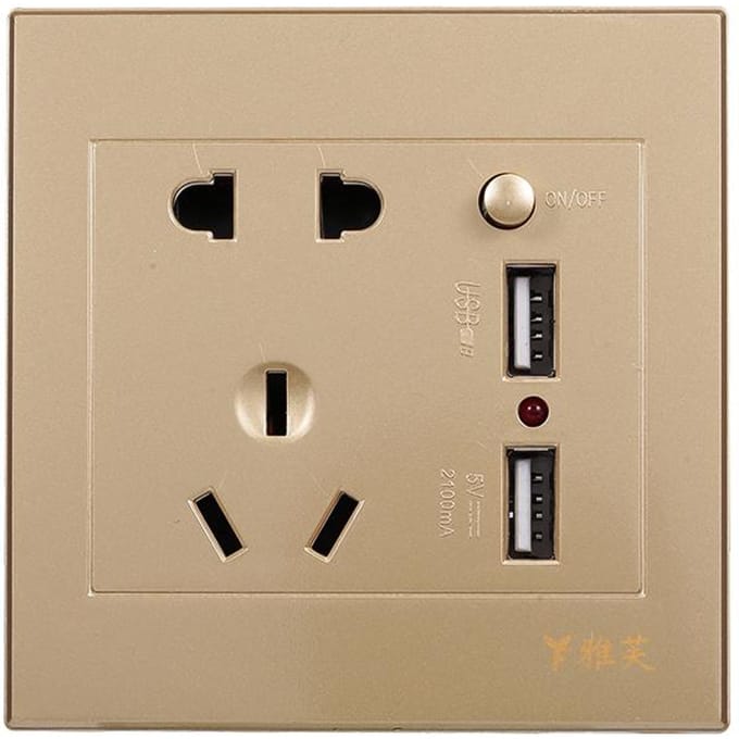 Stopcontact met 2 stopcontacten en 2 USB-poorten Wandcontactdoos (goud) goud