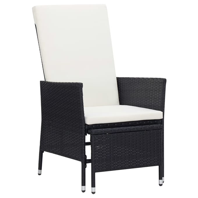 vidaXL - Tuinstoel - verstelbaar - met - kussens - poly - rattan - zwart