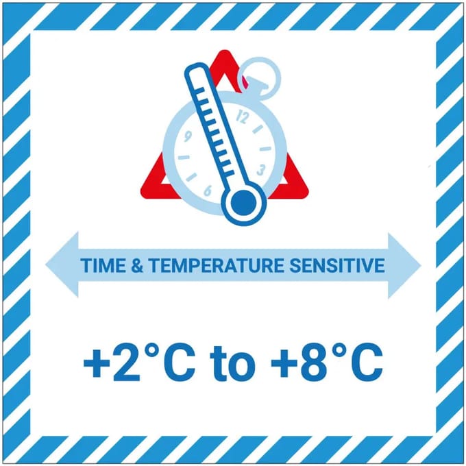 Time & temperature sensitive 2 tot 8 graden sticker | 20 x 20 cm