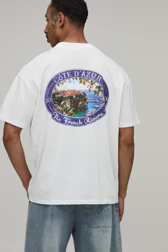 Oversized T-shirt Met Ovaal French Riviera Print | White | Size Medium