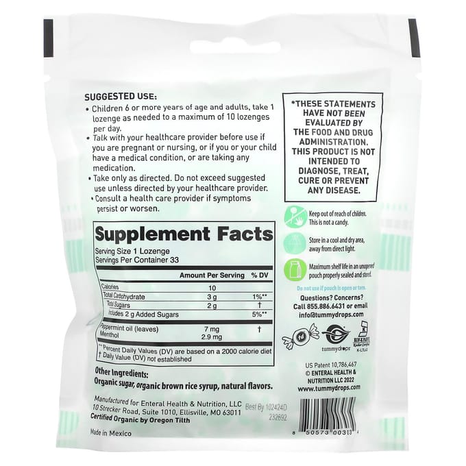 Tummydrops, Natuurlijke Pepermunt Pastilles, 33 Pastilles