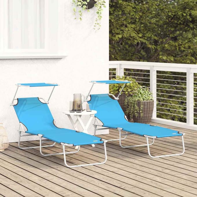 vidaXL Ligstoel 2 pcs Fel Blauw 58 x 188 x 77cm Polyester