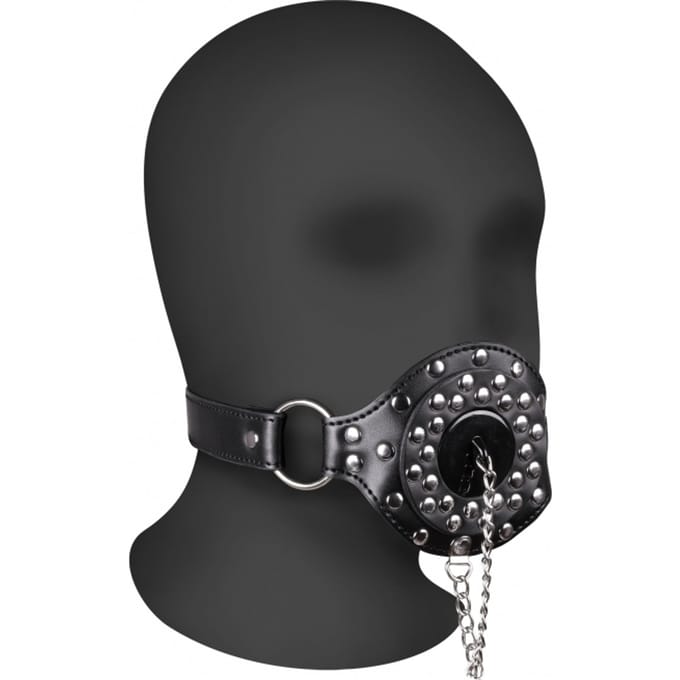 Open Mouth Gag with Plug Stopper - Black