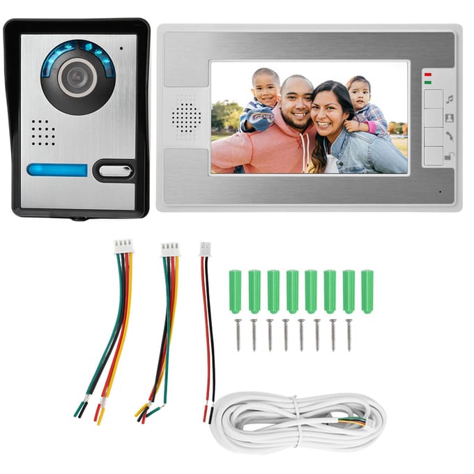 Kit de sonnette d'interphone visuel étanche avec écran coloré de 7 pouces et vision nocturne infrarouge