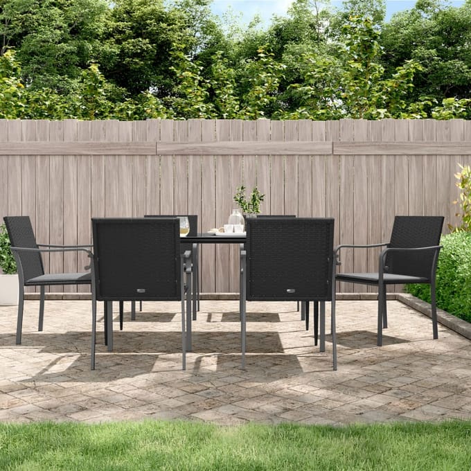 vidaXL - 7-delige - Tuinset - met - kussens - poly - rattan - en - staal