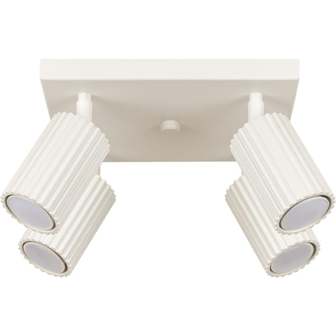 Plafondlamp KARBON 4 met geribbelde spots op compacte basis - Sollux Lighting - IP20 - Beige aluminium behuizing - 25 x 25 x 16.5 cm - 4 x GU10 LED, exclusief lichtbron - 4 x 10 W - Minimalistische plafondlamp voor woonkamer, slaapkamer en eetkamer