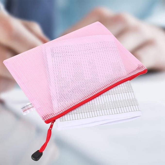 Pochettes Plastiques A5 à Fermeture Éclair Rangement de Fichiers Zip Dossier Document Dossier de Protection(rouge) pink
