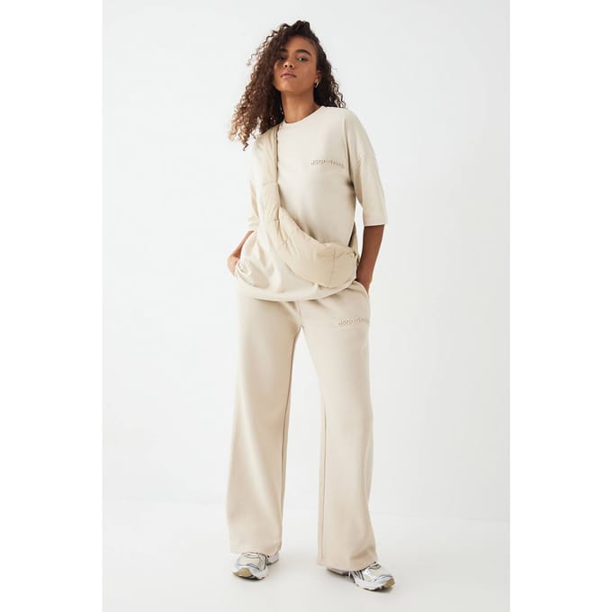 Dames DSGN Studio Geembosseerde Rechte Pijp Jogger | Stone | Maat: Large