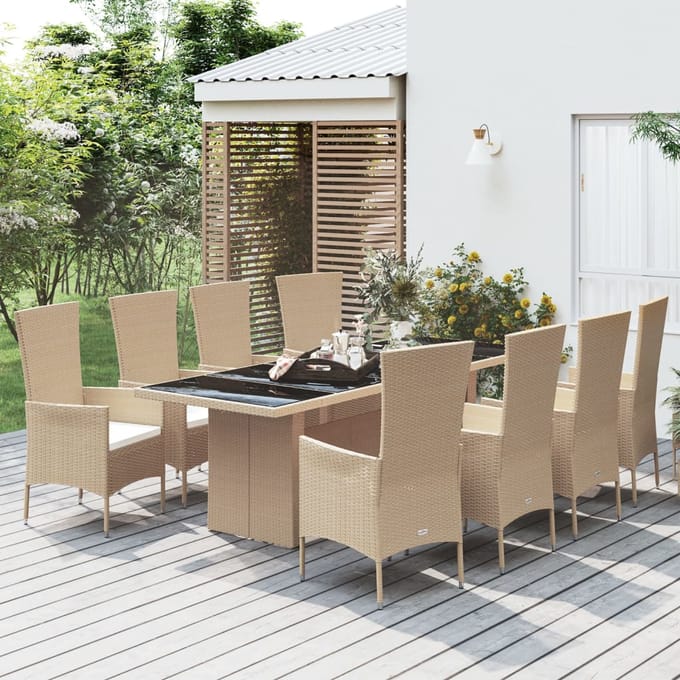 vidaXL - 9-delige - Tuinset - met - kussens - poly - rattan - beige