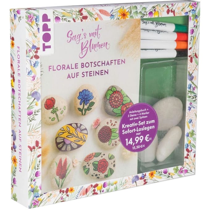 Creatieve set "Sag's mit Blumen - Florale Botschaften auf Steinen."