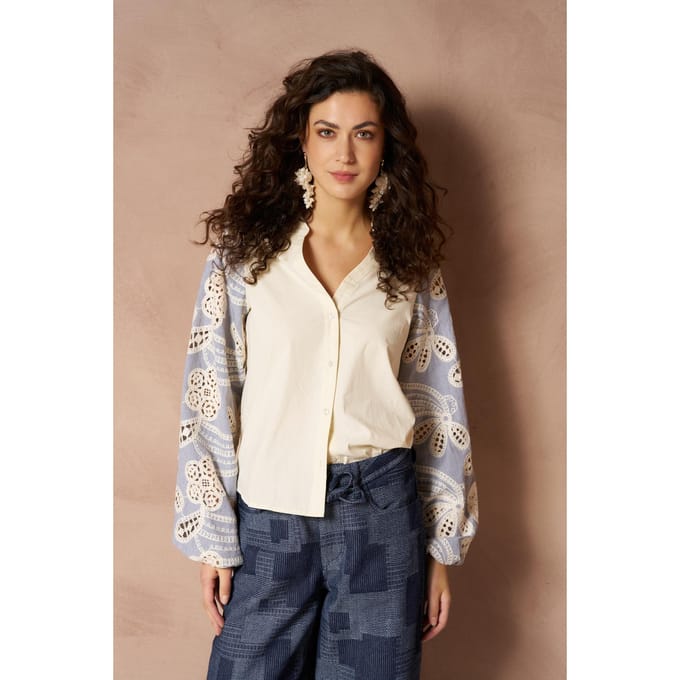 Blouse Ismay - Contrast Sleeve Straight | Cream