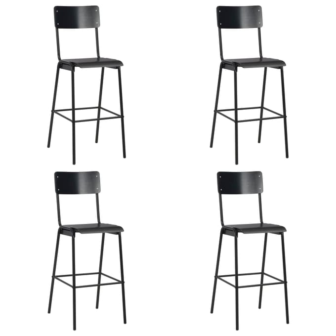 vidaXL - Barstoelen - 4 - st - massief - multiplex - staal - zwart