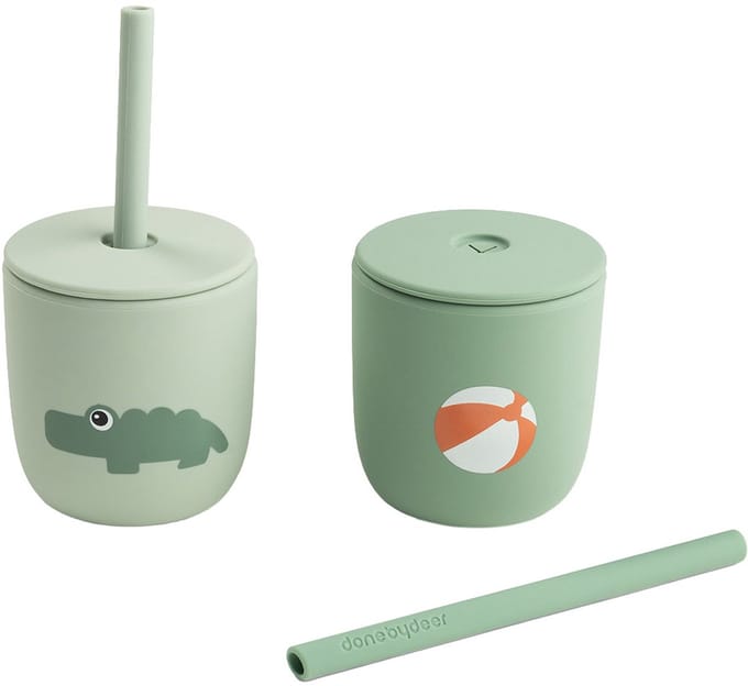 Done By Deer Playground Siliconen Rietjesbeker - 2 Stuks - Green