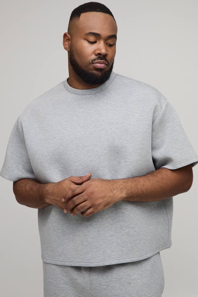 Plus Oversized Boxy Scuba Marl T-Shirt | Grey Marl | Size 2XL