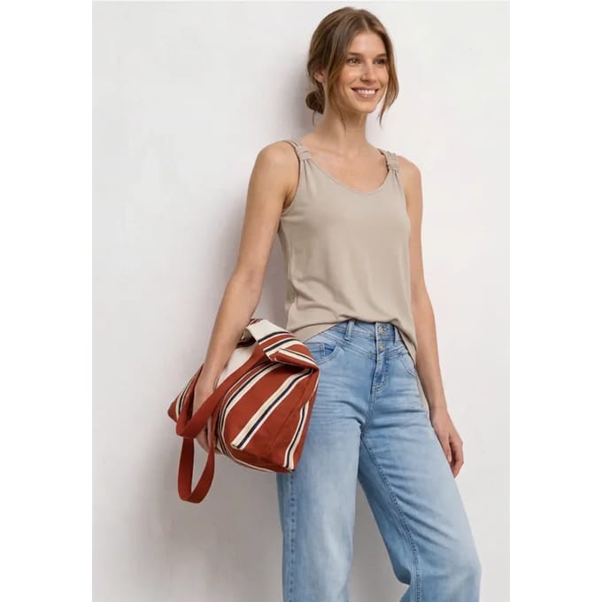 Top met V-hals en knoopdetail