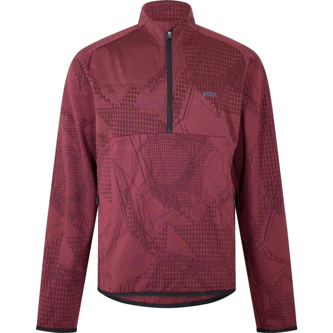 Boss Heren Desert Active T-shirt met halve rits en lange mouwen (Rood)