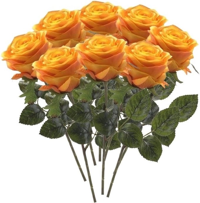 Emerald Kunstbloem roos Simone - 8x - geel/oranje - 45 cm - decoratie bloemen
