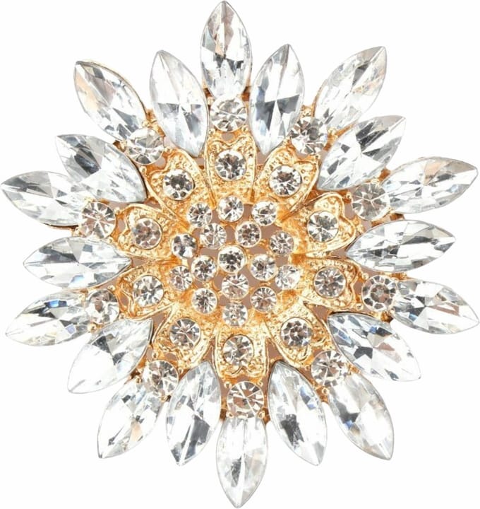 Fako Bijoux - Broche - Bloem - Ster - XXL - 68mm - Goudkleurig - Wit