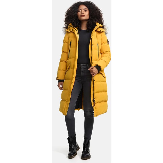 Marikoo dames winterjas – Schneesternchen, lang met capuchon & imitatiebontkraag