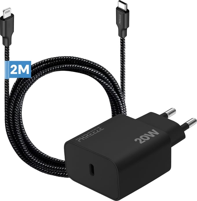 Phreeze usb C adapter met kabel geschikt voor iPhone en iPad met Lightning kabel - 2 meter - Snellader met kabel