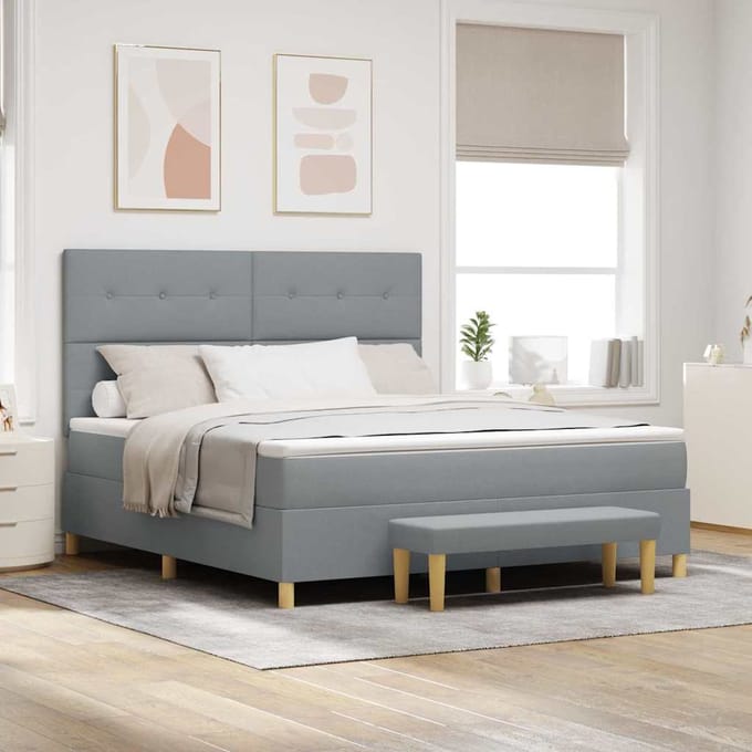 vidaXL - Boxspring - bed - met - hoofdeinde - Lichtgrijs - 200 - x - 180 - cm - Stof