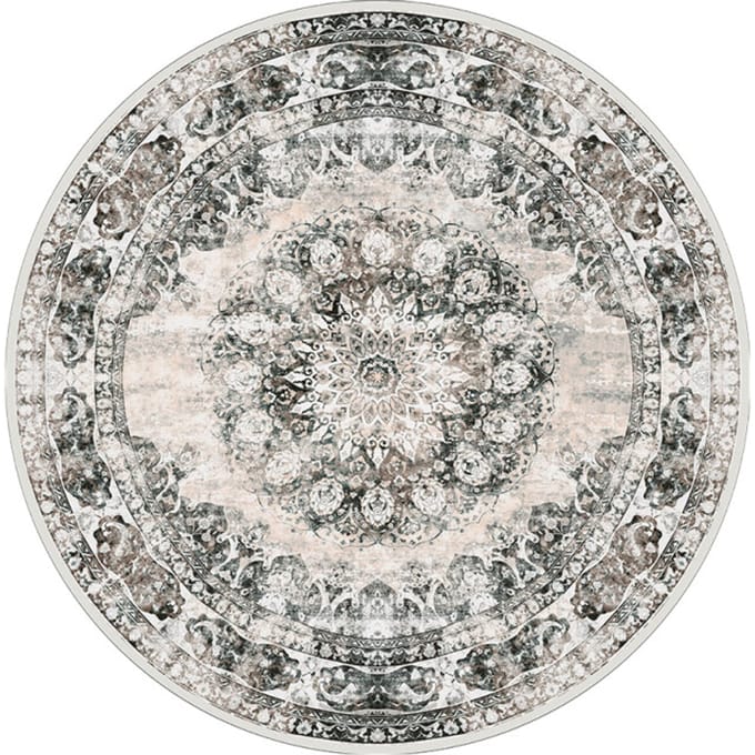 Vloerkleed Viola Antraciet - Rond ø160 cm - Vintage Design Vloerkleed met Verweerd Patroon