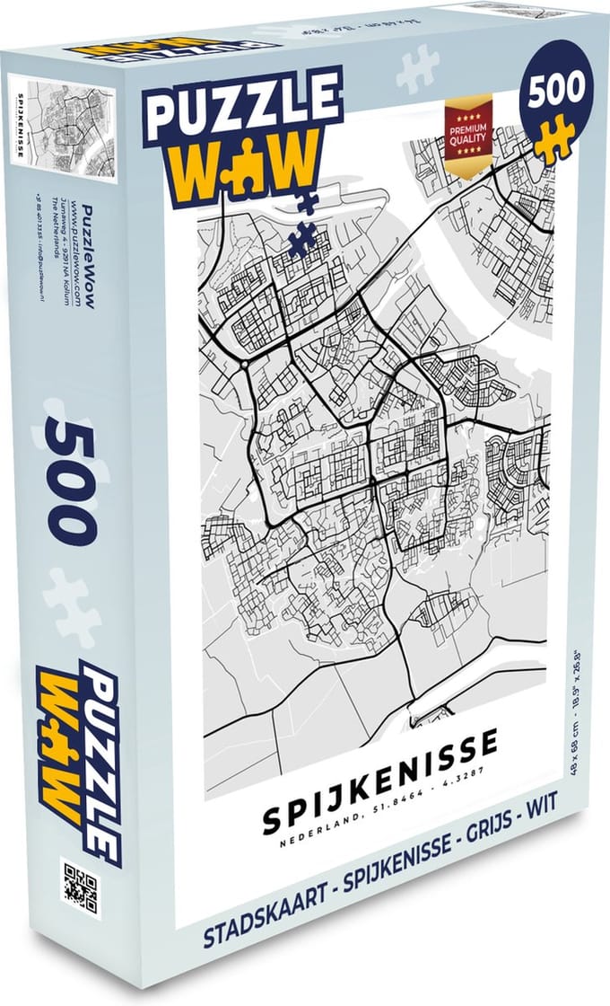 Puzzel Stadskaart - Spijkenisse - Grijs - Wit - Legpuzzel - Puzzel 500 stukjes - Plattegrond