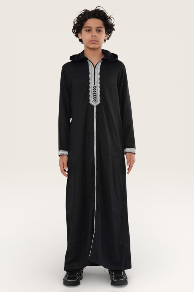 Kinderen jongens zwarte Eid hooded Marokkaanse Thobe gewaad Djellaba Ramadan Jubba LFS- K-HM3