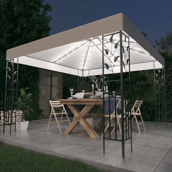 vidaXL - Prieel - met - LED-lichtslinger - 3x3 - m - wit