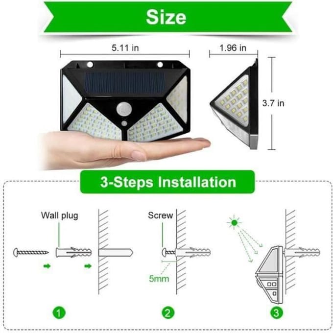 Lampe de jardin solaire - Lampe Solaire - 100 LED - Etanche - Détecteur de Mouvement - 3 Modes d'Éclairage