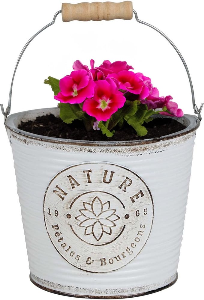 Sunnydays Emmer/plantenpot/bloempot - zink - ivoorwit - D23 x H22 cm
