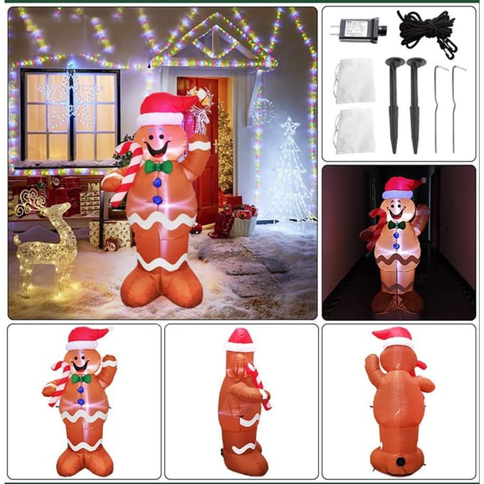 Opblaasbare tuin buiten verlicht decor decor peperkoek voor Kerstmis gray
