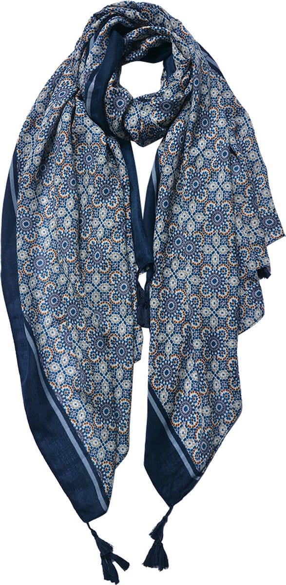 Juleeze Sjaal Dames Print 90x180 cm Blauw Beige Synthetisch