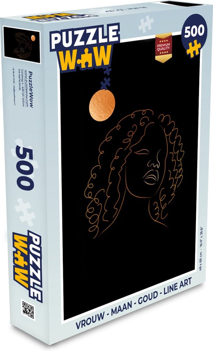 Puzzel Vrouw - Maan - Goud - Line art - Legpuzzel - Puzzel 500 stukjes