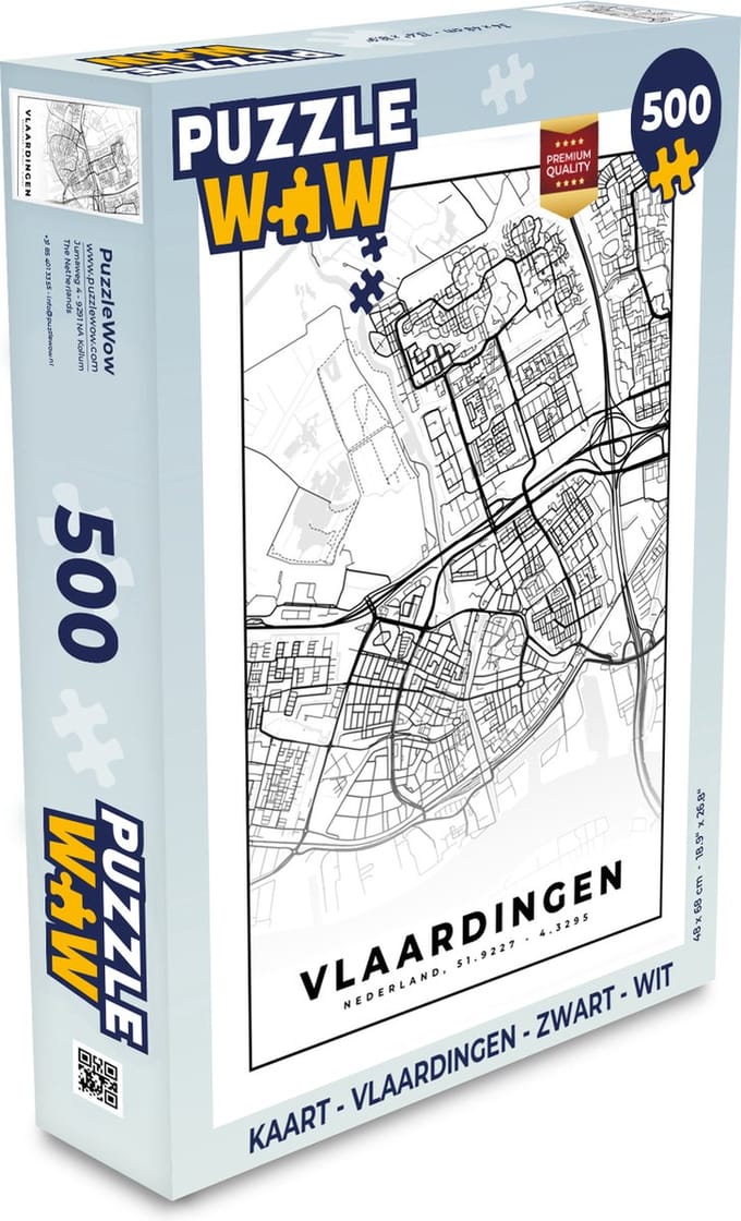 Puzzel Kaart - Vlaardingen - Zwart - Wit - Legpuzzel - Puzzel 500 stukjes