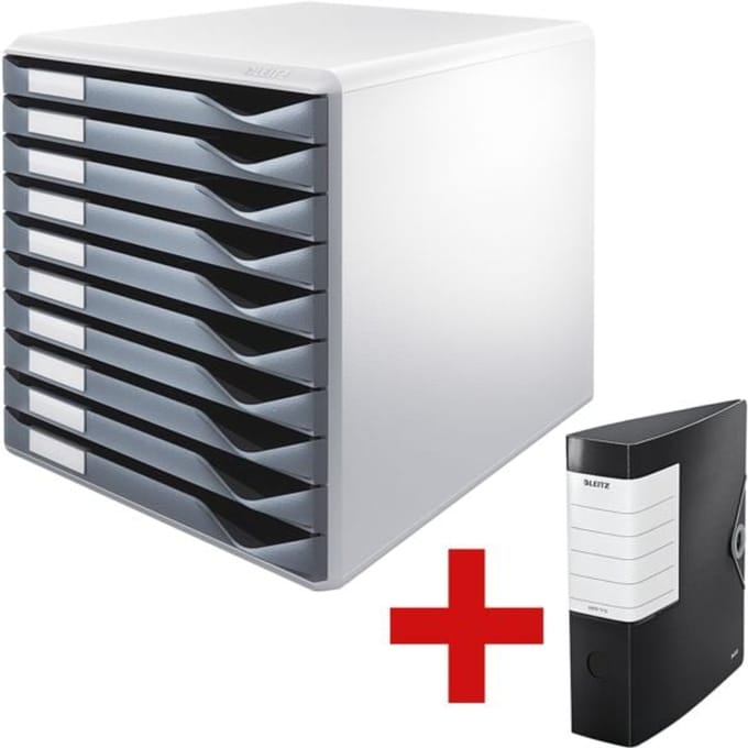LEITZ® ladebox, 10 schuifladen, A4, polystyreen, lichtgrijs/grijs
