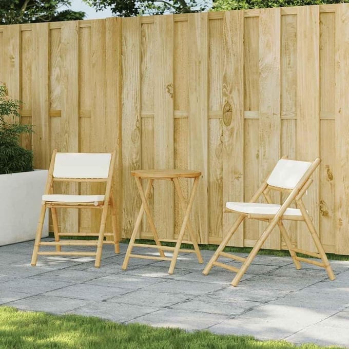 Bamboe Klapstoelen - Gestoffeerde Stoelen - Buiten Zitten - Duurzaam Materiaal - Set van 2 - Crèmewit
