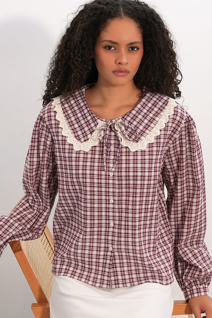 Dames Ruit Viscose Poplijn Shirt
