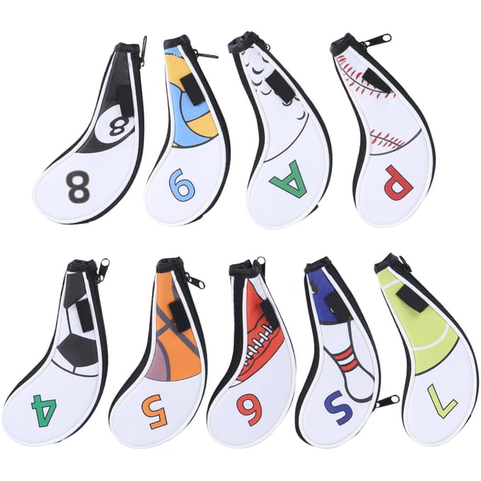9 Stuks Golf IJzer Headcovers Sleeve Digitaal Rits Sport Patroon Beschermend PU Waterdicht black