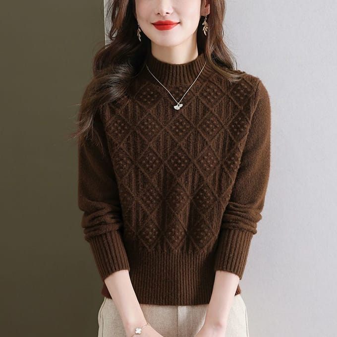 Hiver Court Mode Col Haut Pull Ample Tricot Épais Haut de Base 3XL black